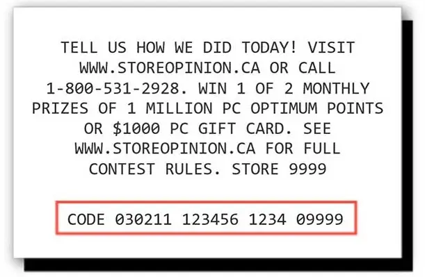 Survey code highlited on the receipt